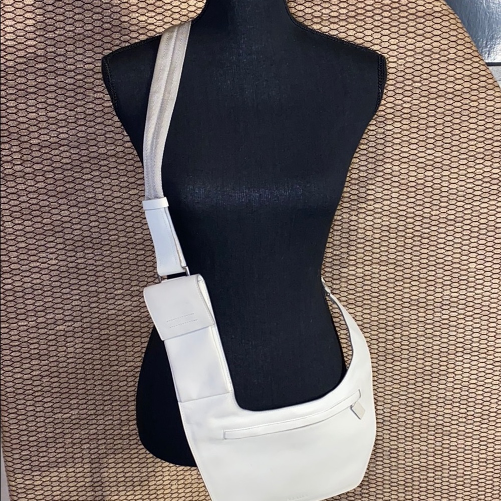 PRADA OFF WHITE LEATHER CROSS BODY POUCH